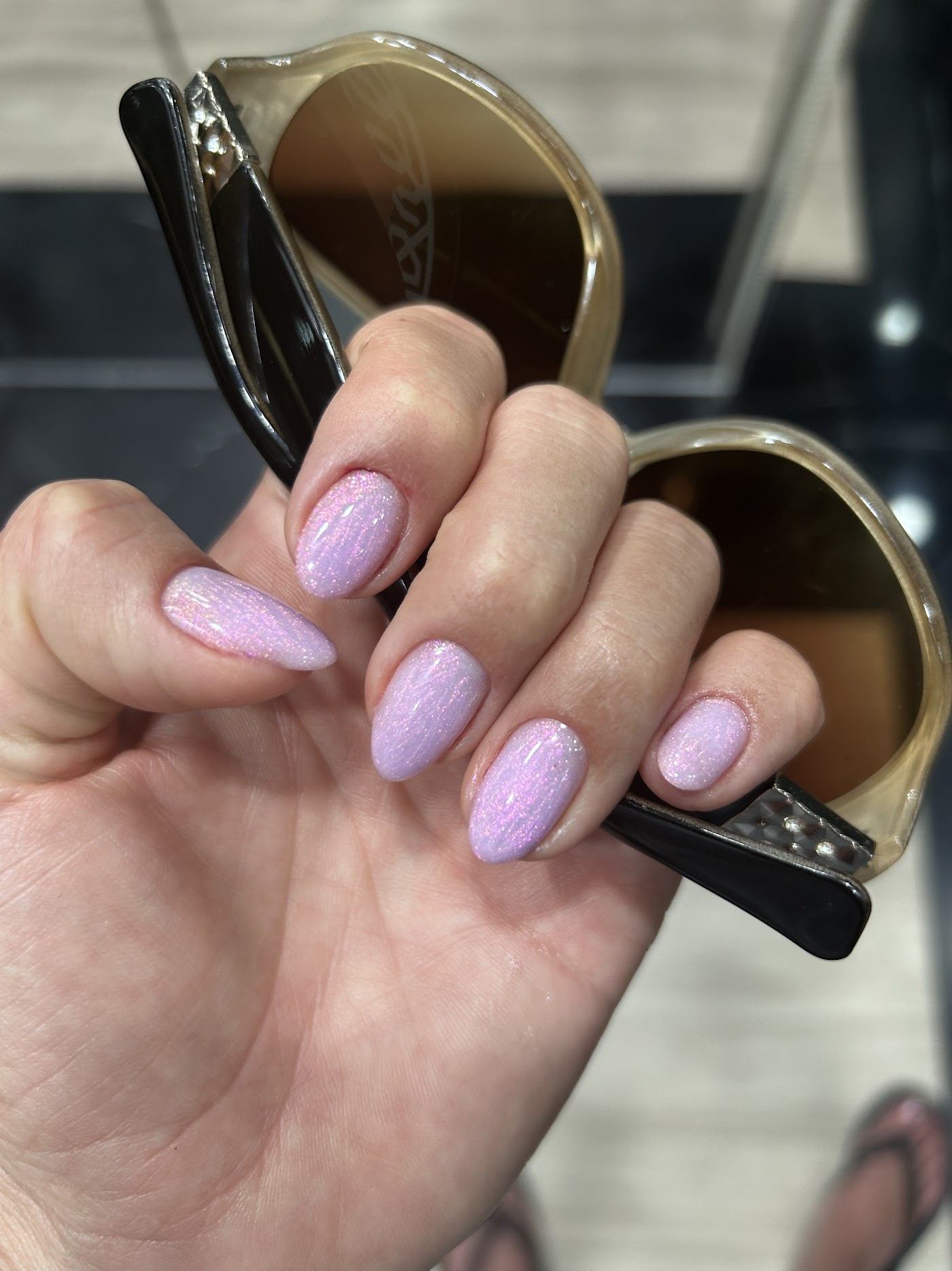 Lilac shimmer almond nails
