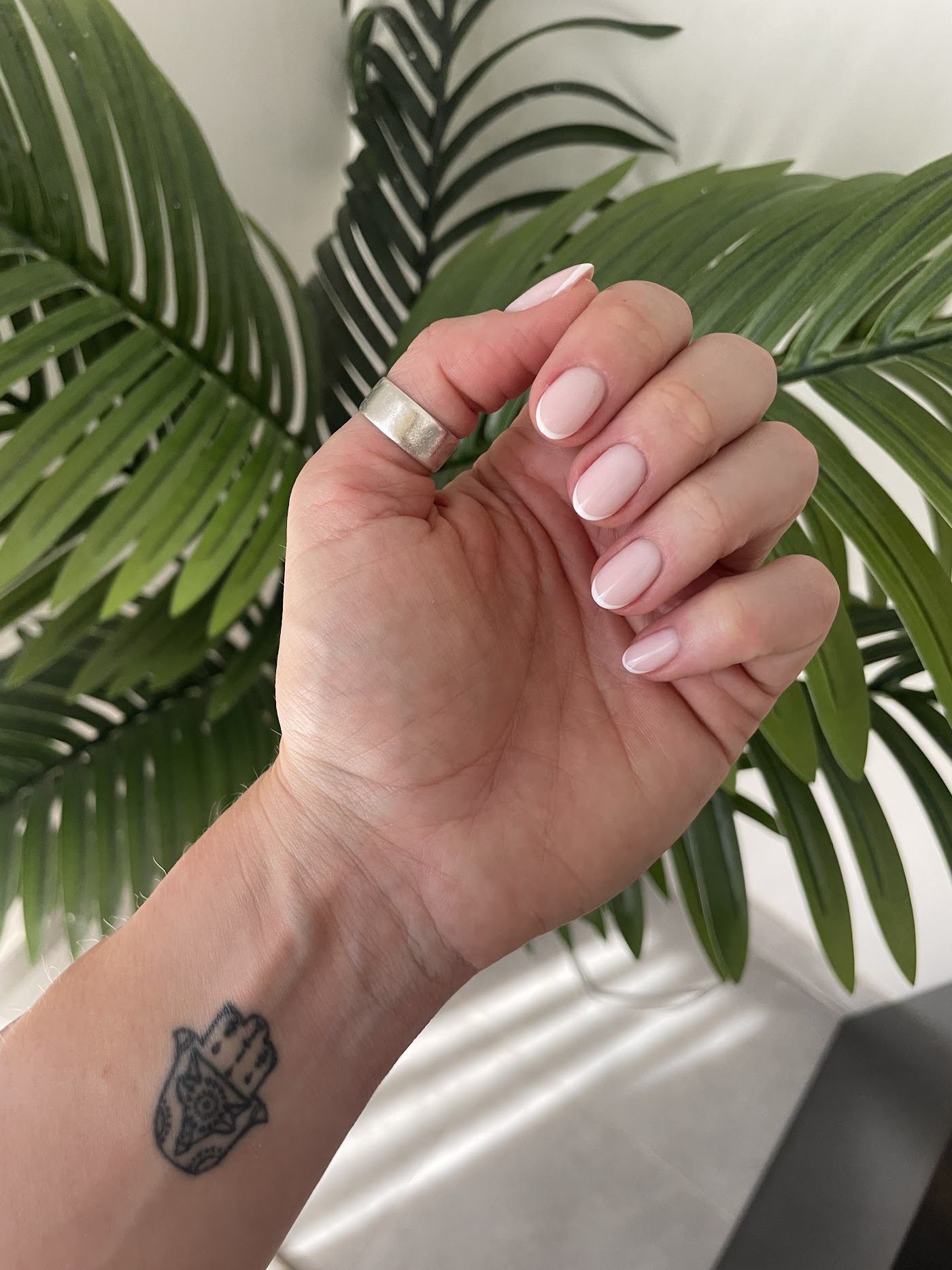 Milky pink short gel nails